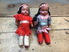 Pair Of Vintage Celluloid Girl Dolls, Native American Dress picture