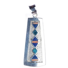 Large Richard Begay Navajo sterling multistone flush inlay pendant picture