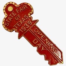 Vtg 1939 State Fair of Texas Opening Day Key Red Souvenir Lapel Pin Greenduck Co picture