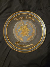 Vntg Happy Golden Anniversary Clear Glass Round Plate Gold Trim 11.5” Pre-owned  picture
