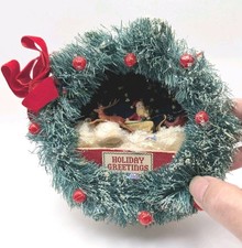 Vintage Christmas Santa, Sleigh And Reindeer In Wreath Diorama 4.5
