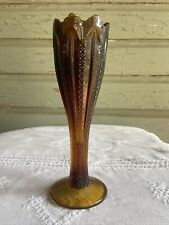 Tiara Indiana Glass Vase Vintage Zipper Style Dark Amber - Burnt Honey Brown 8” picture