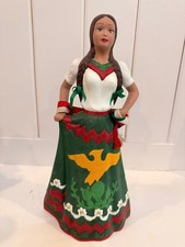 Hand-Painted Mexican Pottery Figurine of Woman in Traditional Dress - Folk Art picture