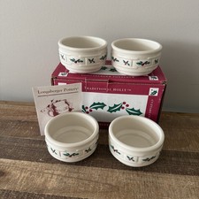 Set of 4 Longaberger WT Pottery Traditional Holly Custard Cups/Ramekins~USA~NEW picture