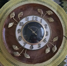 Vintage MCM United Electric Wall Clock Model 45 Brass Leaves 10