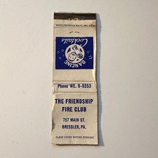 The Friendship Fire Club Main St Bressler PA Vintage Matchbook Cover 5MB130-4 picture