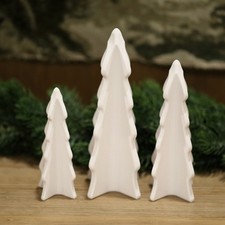 White Tree Set Modern Minimalist Christmas Holiday Village Decor 3pc picture