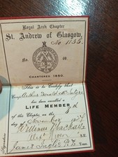 1927 Life Member St. Andrew of Glasgow No 69 Royal Arch  Freemasonry masonic/998 picture