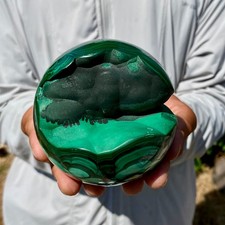 2.35LB Rare Natural Malachite quartz hand Carved sphere Crystal Healing picture