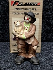 Flambro Emmett Kelly Jr Porcelain Clown Figurine w/ Cat #9775 Original Box picture