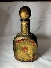 VTG ITALIAN LEATHER GLASS DECANTOR ANTIQUE ONE OF A KIND VERY RARE GOLD ACCENT picture