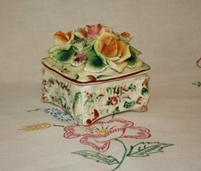 Vintage Capodimonte Italian porcelain trinket box, signed, high-relief sculpted picture