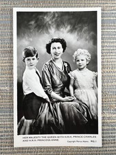 RPPC Her Majesty the Queen with Prince Charles & Princess Anne Postcard Royalty picture