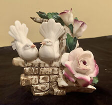 Capodimonte Napoleon, Two Small Doves perched on a stone wall with white roses picture