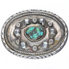 Dan Secatero heavy vintage Navajo sterling silver turquoise belt buckle picture