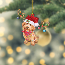 Goldendoodle Dog Merry Christmas Ornament, Goldendoodle Dog Xmas Lights Ornament picture