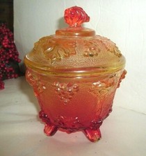 VINTAGE AMBERINA GLASS CANDY DISH, LIDDED, FOOTED ,GRAPE DESIGN picture