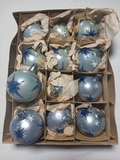Rare 12 Vtg MCM Blue Glass Atomic Star Sputnik Christmas Ornaments Poland  picture