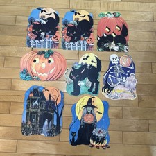 Vintage HMS Halloween Cardboard Die Cut Wall Decorations Double Sided Lot Of 8 picture