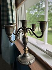Vintage Silver Brass Metal 5 Candle/4 Arm Candlestick Candelabra 8 In Tall picture