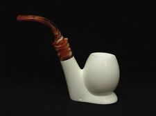Smooth Full Bent Block Meerschaum Pipe White stone Freehand Smoker Big Bowl 9725 picture