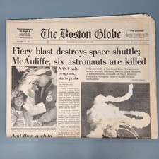 Vtg Boston Globe Newspaper Jan 29 1986 Challenger Explosion McAuliffe Complete picture