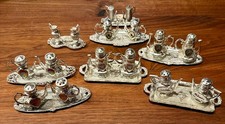 Vtg 60s Silver Plate Mini Tea Pots Trays States Souvenir Salt & Pepper Lot Japan picture