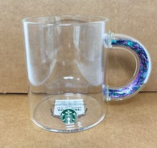 Starbucks Confetti Glitter Glass Mug Handle Teal/Purple 12 oz, NWT picture