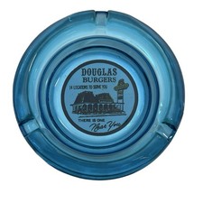 Vintage DOUGLAS BURGERS Ashtray Glass Blue Tobacciana picture