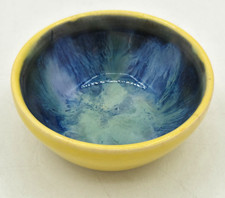 Unique Handmade Trinket Dish SIGNED Vibrant Yellow Blue Green ⚡FREE SHIP⚡ picture