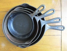 FOUR vintage WAGNER WARE Sidney -O- Cast Iron Skillet Set #3, #5, #6, #8 picture