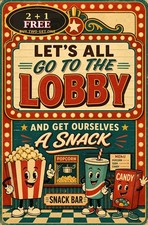 Let's All Go To The Lobby Tin Sign Movie Theater Snack Wall Plaque picture