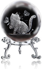 3D Cat Crystal Ball with Stand Laser Engraved Kitten Figurine Gift picture