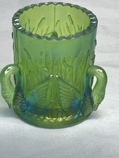 Vintage Joe St Clair Green Iridescent Carnival 3 Swan Handles picture
