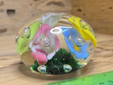 Joe Rice Paperweight Multi-Colored Pastel Trumpet Flower Green Base 3.5