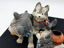 VTG 1995 by Kathy Wise Authentic Native Beaded Collars On Each 3 Wolf Pups picture