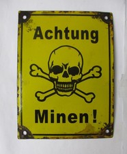 Plaque WWII German Achtung Minen Enamel Minefield Warning Sign Original picture