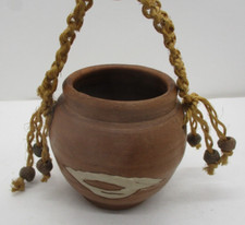 Vintage Peruvian? Native American? Pottery Planter Rope Handle .. Signed picture
