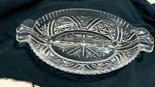 Dish - 2 Section  Relish Nuts  Candy Vintage Clear Glass Oval Divided circa 1960 picture