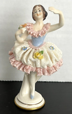 Antique Dresden Germany Pink Laced Miniature Ballerina Dancer Porcelain Figurine picture