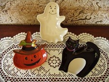 LONGABERGER HALLOWEEN PARTY TREAT SERVING DISHES SET OF 3 NIB POTTERY  picture