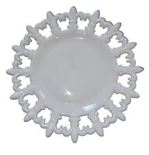 Vintage Westmoreland Fleur De Lis Milk Glass Plate Dish Lattice Doric Lace Edge picture