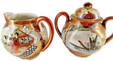 Vtg Lusterware Japanese Nipponware Sugar Bowl & Creamer Set Hand Painted B2 picture