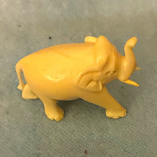 Small Ivory/Beige Plastic Elephant Figurine w/ Tusks - Mini Elephant Statue picture