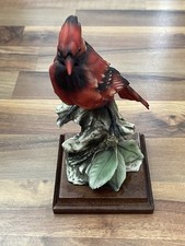 VTG Rare Signed 1982 Florence Hand-Painted Porcelain Red Cardinal Bird Wood Base picture