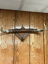 Vintage Wall Mounted 17'' Bull Steer Horns w/ Studded Leather - Western man cave picture