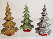 Vtg Hard Plastic PUTZ Christmas Tree Lot-Mica Glitter-Silver-Green-Gold-GERMANY picture