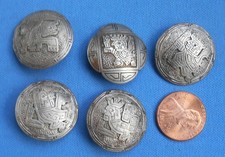 Vintage Silver Handmade Button set 5 Mexico Aztec Shank 15/16