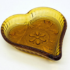 Vintage Indiana Glass Amber Depression Glass Heart Trinket Dish Tray picture