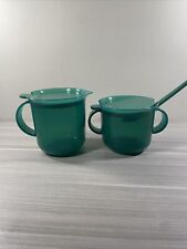New Tupperware Creamer & Sugar Bowl Set Hunter Green w/ matching Spoon picture